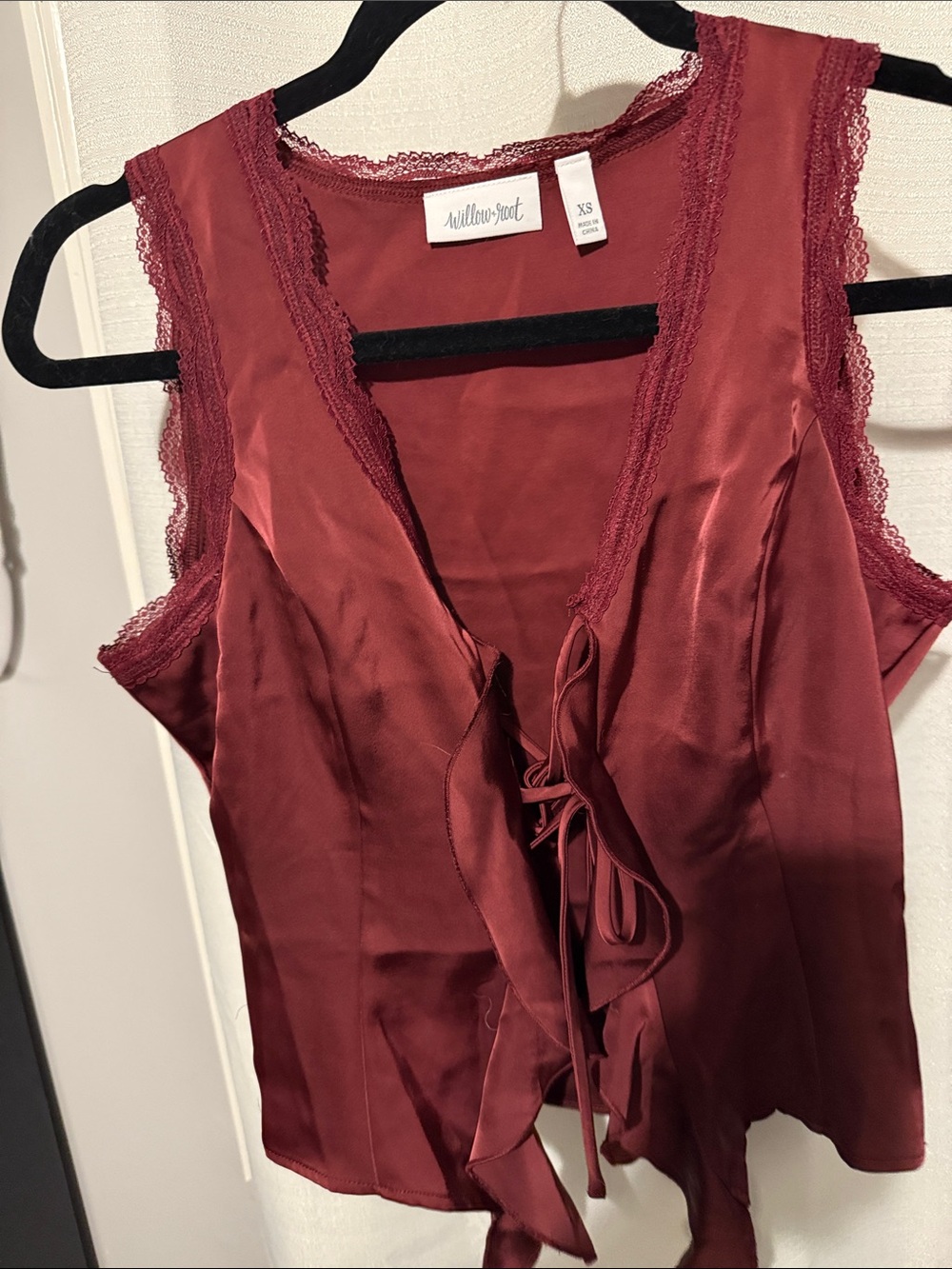Willow & Root Burgundy Satin Lace-Trim Camisole